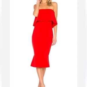 Likely Conrad Red Off Shoulder Trumpet Midi Dress Size 12 Cocktail Formal